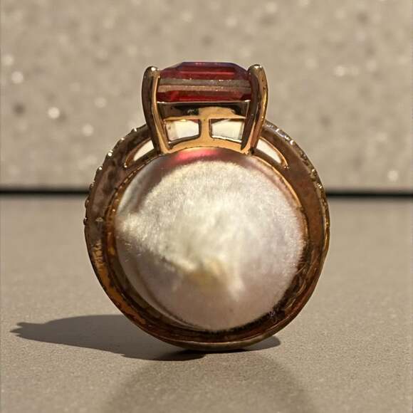 Lab Created Emerald Cut Watermelon Tourmaline Ring with CZ Accents in Gold Plate - Picture 3 of 3